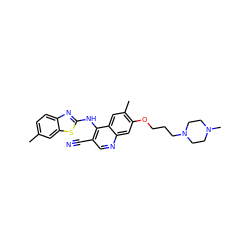 Cc1ccc2nc(Nc3c(C#N)cnc4cc(OCCCN5CCN(C)CC5)c(C)cc34)sc2c1 ZINC000040409448