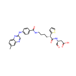 Cc1ccc2nc(Nc3ccc(C(=O)NCCCC[C@@H](C(=O)N[C@H](C=O)CC(=O)O)c4cccs4)cc3)cnc2c1 ZINC000028569260