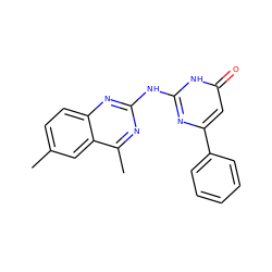 Cc1ccc2nc(Nc3nc(-c4ccccc4)cc(=O)[nH]3)nc(C)c2c1 ZINC000008577624