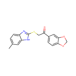 Cc1ccc2nc(SCC(=O)c3ccc4c(c3)OCO4)[nH]c2c1 ZINC000005687258