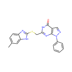 Cc1ccc2nc(SCc3nc4c(cnn4-c4ccccc4)c(=O)[nH]3)[nH]c2c1 ZINC000017885606