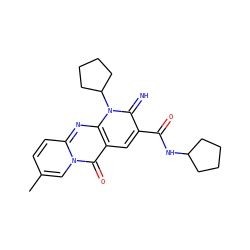 Cc1ccc2nc3c(cc(C(=O)NC4CCCC4)c(=N)n3C3CCCC3)c(=O)n2c1 ZINC000100560195