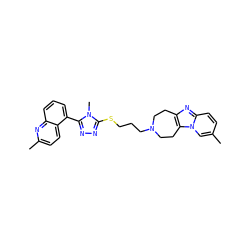 Cc1ccc2nc3c(n2c1)CCN(CCCSc1nnc(-c2cccc4nc(C)ccc24)n1C)CC3 ZINC000029127381