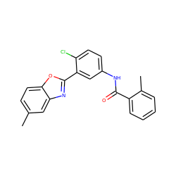 Cc1ccc2oc(-c3cc(NC(=O)c4ccccc4C)ccc3Cl)nc2c1 ZINC000006765817