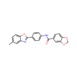 Cc1ccc2oc(-c3ccc(NC(=O)c4ccc5c(c4)OCO5)cc3)nc2c1 ZINC000001117440