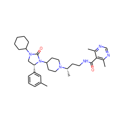 Cc1cccc([C@@H]2CN(C3CCCCC3)C(=O)N2C2CCN([C@@H](C)CCNC(=O)c3c(C)ncnc3C)CC2)c1 ZINC000096285362