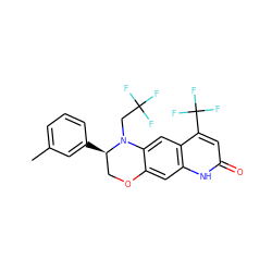 Cc1cccc([C@@H]2COc3cc4[nH]c(=O)cc(C(F)(F)F)c4cc3N2CC(F)(F)F)c1 ZINC000029045980