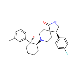 Cc1cccc([C@]2(O)CCCC[C@@H]2N2CCC3(CC2)C(=O)NC[C@H]3c2ccc(F)cc2)c1 ZINC000038147529