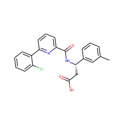 Cc1cccc([C@H](CC(=O)O)NC(=O)c2cccc(-c3ccccc3Cl)n2)c1 ZINC000203335849