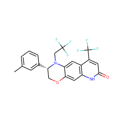 Cc1cccc([C@H]2COc3cc4[nH]c(=O)cc(C(F)(F)F)c4cc3N2CC(F)(F)F)c1 ZINC000029045982