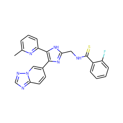 Cc1cccc(-c2[nH]c(CNC(=S)c3ccccc3F)nc2-c2ccc3ncnn3c2)n1 ZINC000169335930