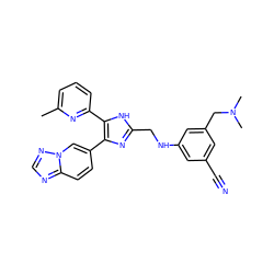 Cc1cccc(-c2[nH]c(CNc3cc(C#N)cc(CN(C)C)c3)nc2-c2ccc3ncnn3c2)n1 ZINC000113390826