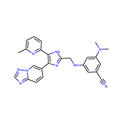 Cc1cccc(-c2[nH]c(CNc3cc(C#N)cc(N(C)C)c3)nc2-c2ccc3ncnn3c2)n1 ZINC000113388432