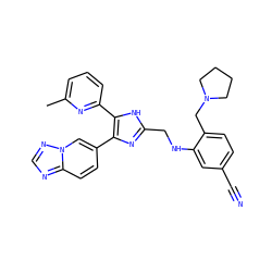 Cc1cccc(-c2[nH]c(CNc3cc(C#N)ccc3CN3CCCC3)nc2-c2ccc3ncnn3c2)n1 ZINC000113389910