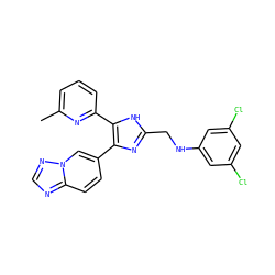 Cc1cccc(-c2[nH]c(CNc3cc(Cl)cc(Cl)c3)nc2-c2ccc3ncnn3c2)n1 ZINC000113390580