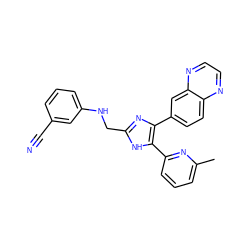 Cc1cccc(-c2[nH]c(CNc3cccc(C#N)c3)nc2-c2ccc3nccnc3c2)n1 ZINC000028656305