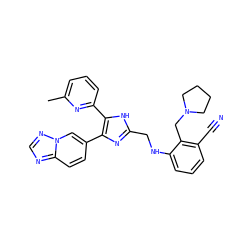 Cc1cccc(-c2[nH]c(CNc3cccc(C#N)c3CN3CCCC3)nc2-c2ccc3ncnn3c2)n1 ZINC000113391451