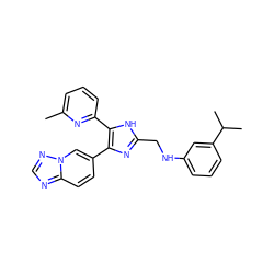 Cc1cccc(-c2[nH]c(CNc3cccc(C(C)C)c3)nc2-c2ccc3ncnn3c2)n1 ZINC000113392114