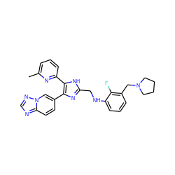 Cc1cccc(-c2[nH]c(CNc3cccc(CN4CCCC4)c3F)nc2-c2ccc3ncnn3c2)n1 ZINC000113388916