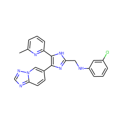 Cc1cccc(-c2[nH]c(CNc3cccc(Cl)c3)nc2-c2ccc3ncnn3c2)n1 ZINC000113391661