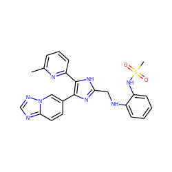 Cc1cccc(-c2[nH]c(CNc3ccccc3NS(C)(=O)=O)nc2-c2ccc3ncnn3c2)n1 ZINC000113390373