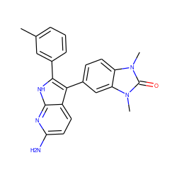 Cc1cccc(-c2[nH]c3nc(N)ccc3c2-c2ccc3c(c2)n(C)c(=O)n3C)c1 ZINC000014958597