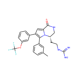 Cc1cccc(-c2c(-c3cccc(OC(F)(F)F)c3)cc3n2[C@@H](CCNC(=N)N)CNC3=O)c1 ZINC000143225816