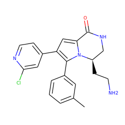 Cc1cccc(-c2c(-c3ccnc(Cl)c3)cc3n2[C@H](CCN)CNC3=O)c1 ZINC000207260304