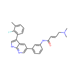 Cc1cccc(-c2c[nH]c3ncc(-c4cccc(NC(=O)/C=C/CN(C)C)c4)cc23)c1F ZINC001772644100