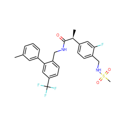 Cc1cccc(-c2cc(C(F)(F)F)ccc2CNC(=O)[C@@H](C)c2ccc(CNS(C)(=O)=O)c(F)c2)c1 ZINC000169711866