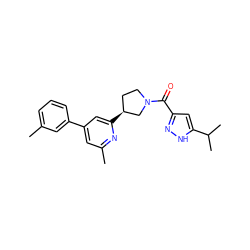 Cc1cccc(-c2cc(C)nc([C@H]3CCN(C(=O)c4cc(C(C)C)[nH]n4)C3)c2)c1 ZINC001772586065