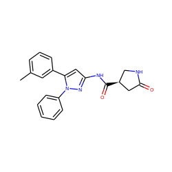 Cc1cccc(-c2cc(NC(=O)[C@H]3CNC(=O)C3)nn2-c2ccccc2)c1 ZINC000169706999