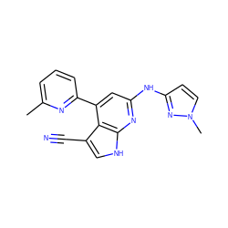 Cc1cccc(-c2cc(Nc3ccn(C)n3)nc3[nH]cc(C#N)c23)n1 ZINC001772584483