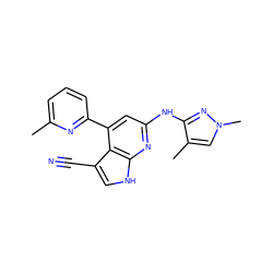 Cc1cccc(-c2cc(Nc3nn(C)cc3C)nc3[nH]cc(C#N)c23)n1 ZINC000219683112