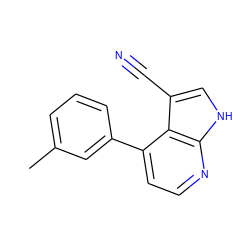 Cc1cccc(-c2ccnc3[nH]cc(C#N)c23)c1 ZINC000219697027