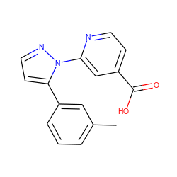 Cc1cccc(-c2ccnn2-c2cc(C(=O)O)ccn2)c1 ZINC000146618765