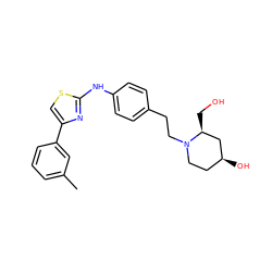 Cc1cccc(-c2csc(Nc3ccc(CCN4CC[C@H](O)C[C@@H]4CO)cc3)n2)c1 ZINC000096274019