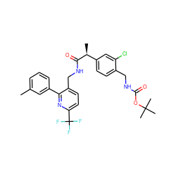 Cc1cccc(-c2nc(C(F)(F)F)ccc2CNC(=O)[C@@H](C)c2ccc(CNC(=O)OC(C)(C)C)c(Cl)c2)c1 ZINC000169711872