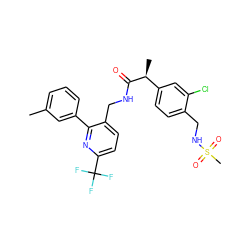 Cc1cccc(-c2nc(C(F)(F)F)ccc2CNC(=O)[C@@H](C)c2ccc(CNS(C)(=O)=O)c(Cl)c2)c1 ZINC000169711874