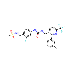 Cc1cccc(-c2nc(C(F)(F)F)ccc2CNC(=O)Nc2ccc(CNS(C)(=O)=O)c(F)c2)c1 ZINC000169711871