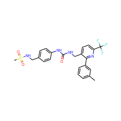 Cc1cccc(-c2nc(C(F)(F)F)ccc2CNC(=O)Nc2ccc(CNS(C)(=O)=O)cc2)c1 ZINC000169711854