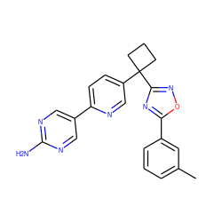 Cc1cccc(-c2nc(C3(c4ccc(-c5cnc(N)nc5)nc4)CCC3)no2)c1 ZINC000096175408