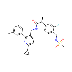 Cc1cccc(-c2nc(C3CC3)ccc2CNC(=O)[C@@H](C)c2ccc(CNS(C)(=O)=O)c(F)c2)c1 ZINC000169711862