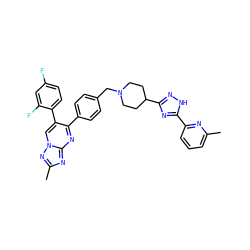 Cc1cccc(-c2nc(C3CCN(Cc4ccc(-c5nc6nc(C)nn6cc5-c5ccc(F)cc5F)cc4)CC3)n[nH]2)n1 ZINC000167487993