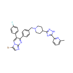 Cc1cccc(-c2nc(C3CCN(Cc4ccc(-c5nc6ncc(Br)n6cc5-c5ccc(F)cc5)cc4)CC3)n[nH]2)n1 ZINC000167232249