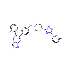 Cc1cccc(-c2nc(C3CCN(Cc4ccc(-c5nc6nccn6cc5-c5ccccc5F)cc4)CC3)n[nH]2)n1 ZINC000166221760