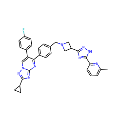 Cc1cccc(-c2nc(C3CN(Cc4ccc(-c5nc6nc(C7CC7)nn6cc5-c5ccc(F)cc5)cc4)C3)n[nH]2)n1 ZINC000167561329