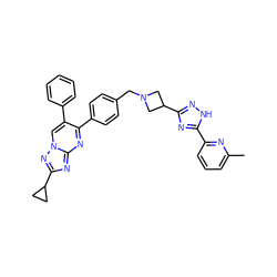 Cc1cccc(-c2nc(C3CN(Cc4ccc(-c5nc6nc(C7CC7)nn6cc5-c5ccccc5)cc4)C3)n[nH]2)n1 ZINC000167567832