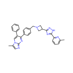 Cc1cccc(-c2nc(C3CN(Cc4ccc(-c5nc6ncc(C)n6cc5-c5ccccc5)cc4)C3)n[nH]2)n1 ZINC000167020187