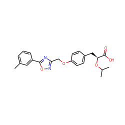 Cc1cccc(-c2nc(COc3ccc(C[C@H](OC(C)C)C(=O)O)cc3)no2)c1 ZINC000026472954